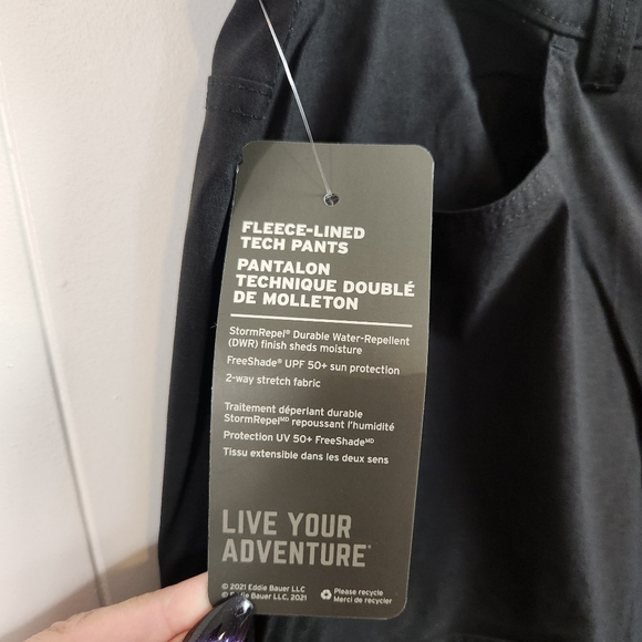 Eddie Bauer Black Fleece Lined Tech Pants Size 38x30 Cargo Outdoor Hiking New - Picture 6 of 14